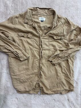 American Eagle Outfitters Oversized Button-Up Shirt in Tan
